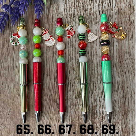 Handcrafted Deer Snowman Pens Beaded Unique Artisan Gifts Office Accessories - Picture 1 of 7
